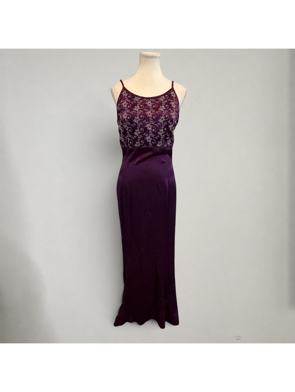 Y2K Plum Satin Lace Maxi Slip Dress Whimsigoth Formal Evening